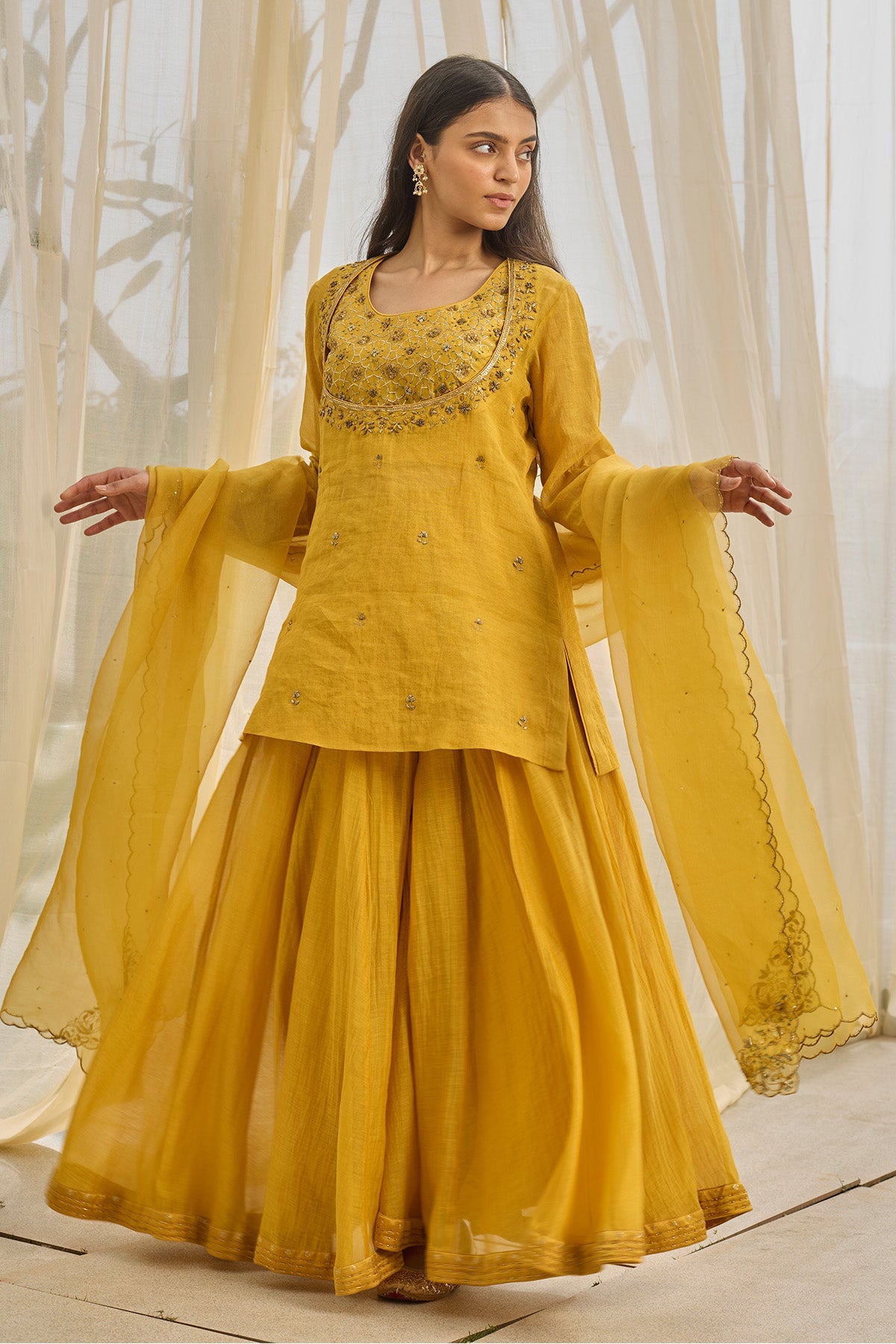 Buy Mustard Yellow Short Kurta Set by Rhua for Women online at ScrollnShops